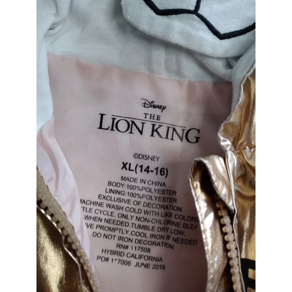 Disney The Lion King Nala Future Queen Gold Metallic Hooded Rain Jacket Kids‎ XL